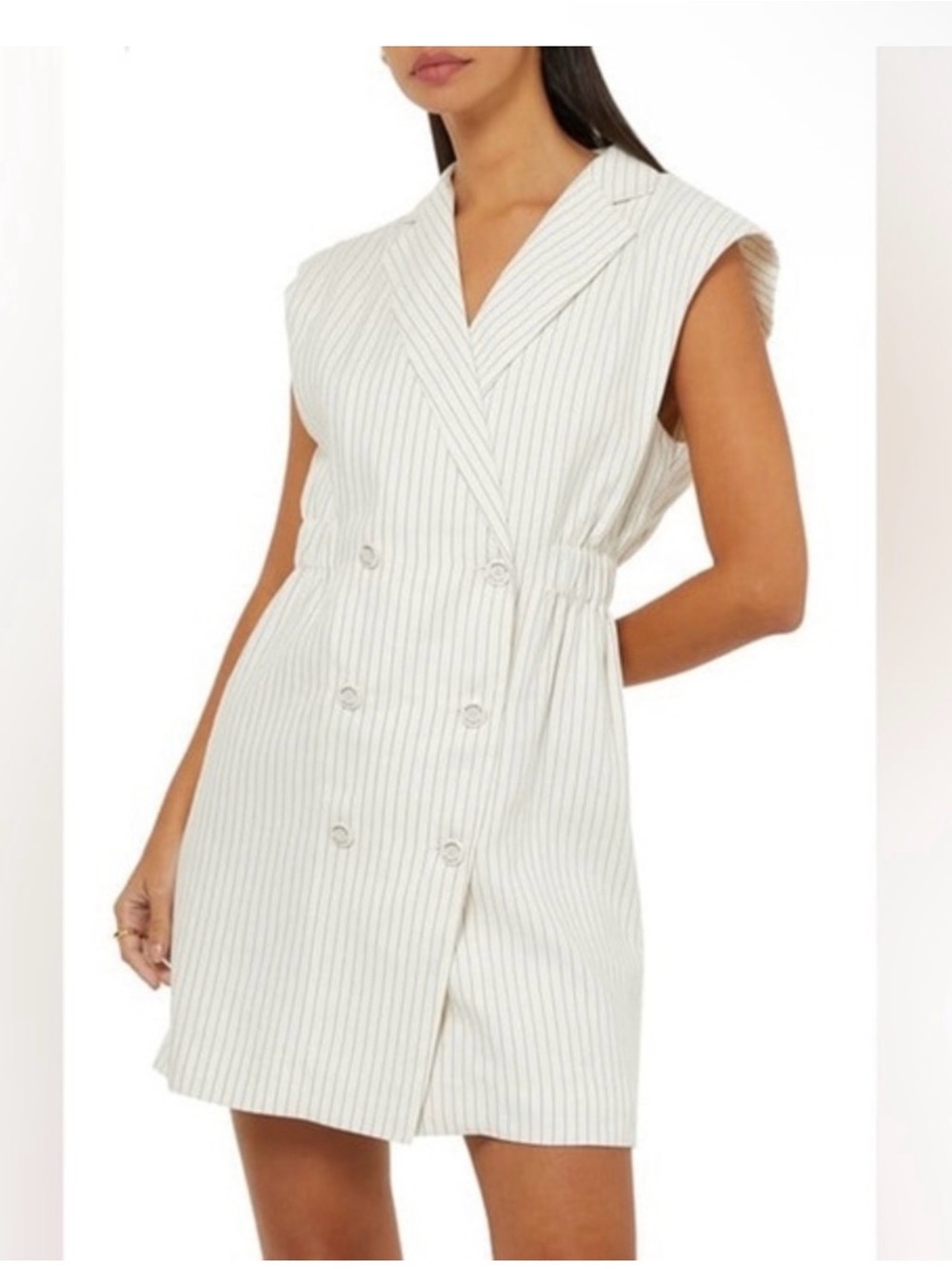 Sandro Double-breasted
Pinstriped Linen-blend Twill Mini dress size 34